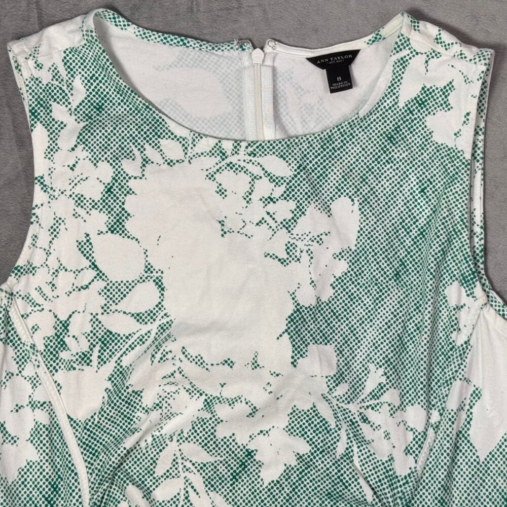 Ann Taylor Green & White Pointillist Floral Sheath Dress - Picture 4 of 6